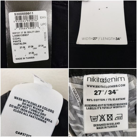 Vintage Nikita Denim Black/Charcoal Reality Buckle Denim Relaxed Jeans 27x34 - Picture 14 of 15